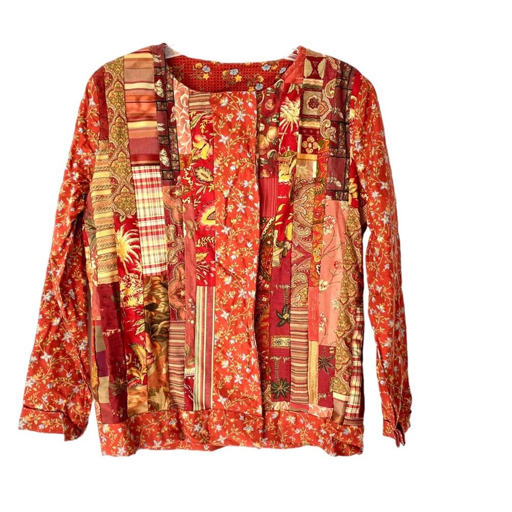 Handmade Vintage Quilted Cottage Core Rust Two Button Jacket Medium